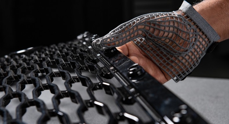 A safe pair of hands:Jaguar Land Rover’s is developing a new 3D-printed gloves for workers to reduce injuries.