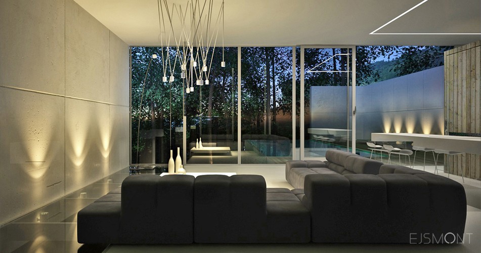 Dom minimalistyczny z przeszkleniami, nad jeziorem - projekt Ejsmont