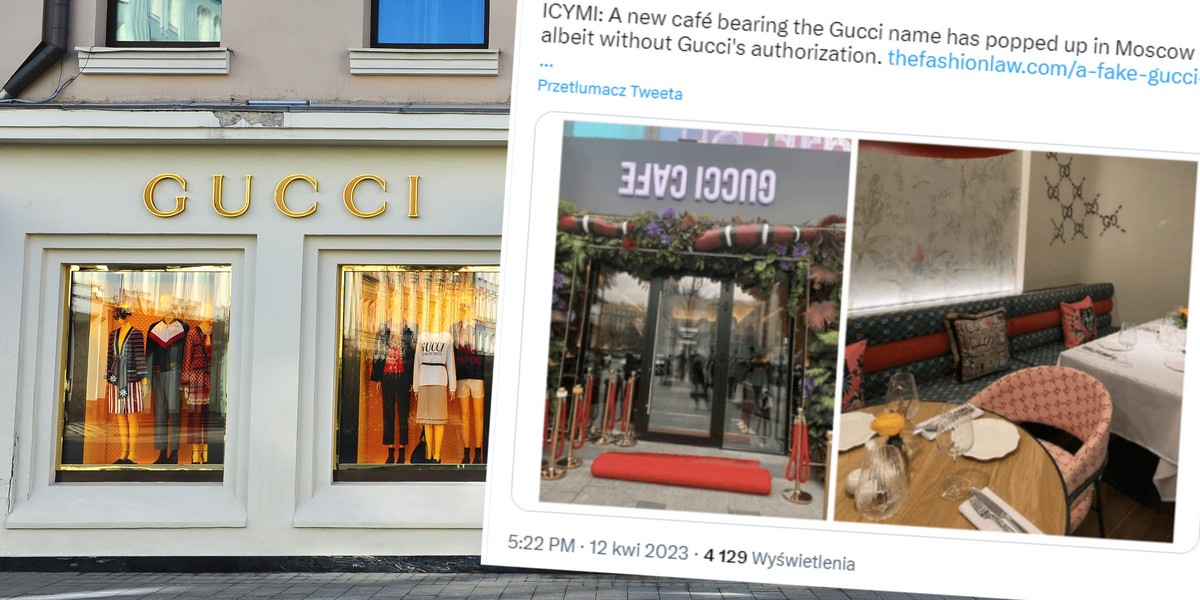 Marka Gucci wycofała się z Rosji. Na zdjęciu po lewej sklep Gucci w Moskwie w 2018 r. Teraz powstała fałszywa "Cafe Gucci"