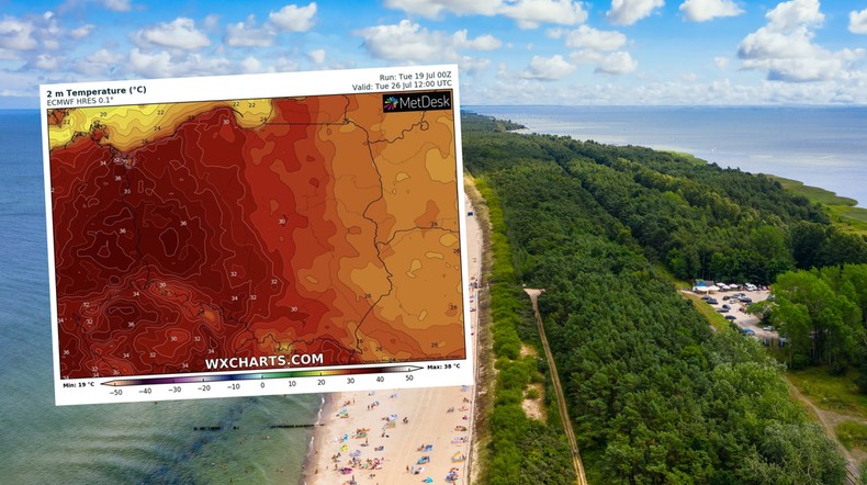 Lato się rozkręca. Przed nami kilka uderzeń gorącego i upalnego powietrza (mapa: wxcharts.com)