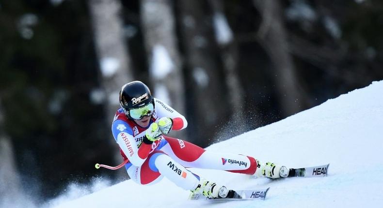 Lara Gut of Switzerland competes to win the women's Super G competition of the FIS Alpine Skiing World Cup in Garmisch-Partenkirchen, southern Germany, on January 22, 2017