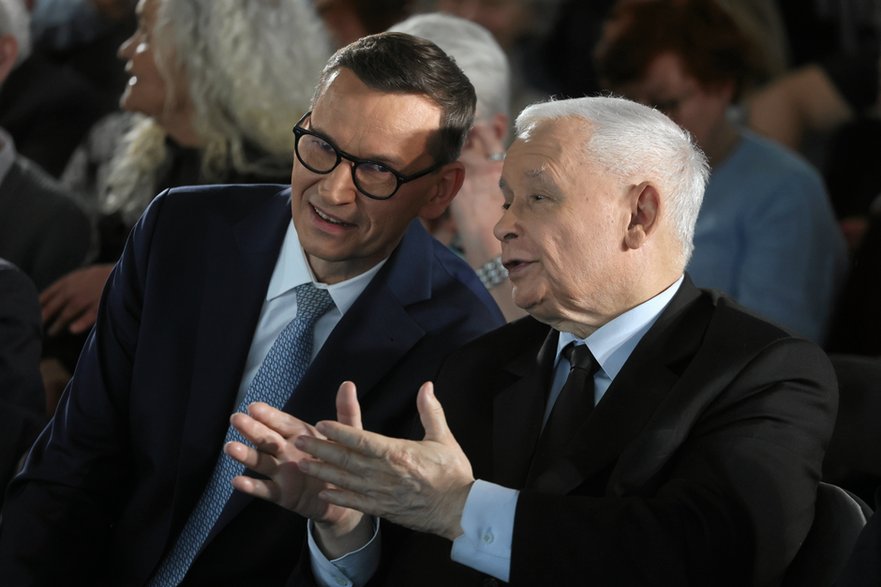 Mateusz Morawiecki i Jarosław Kaczyński podczas kongresu "Myśląc Polska", 25 kwietnia 2026 r.