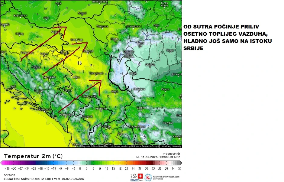 Od srede 11. februara znatno toplije