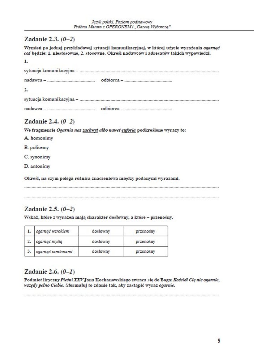 Matura próbna Operon 2015 j.polski poziom podstawowy