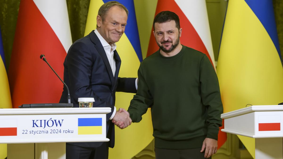 Donald Tusk i Wołodymyr Zełenski podczas spotkania w Kijowie, 22.01.2024 r.