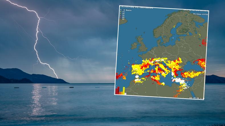 Fatalna pogoda od wielu tygodni panuje nad Morzem Śródziemnym (mapa: blitzortung.org)