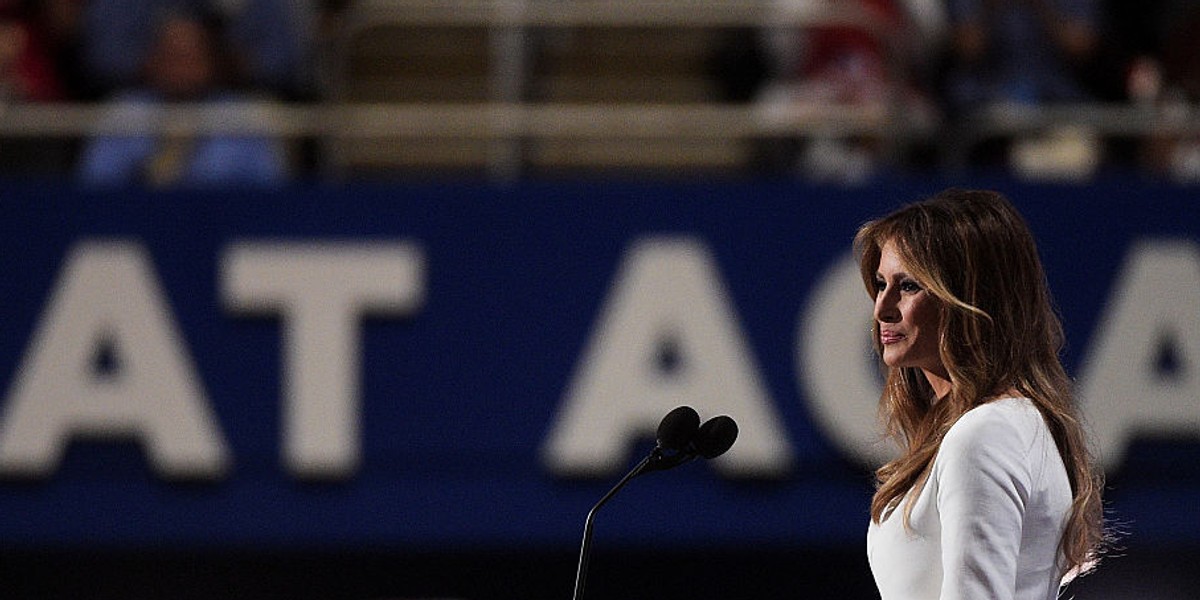 Melania Trump delivers a speech on the first day of the Republican National Convention.