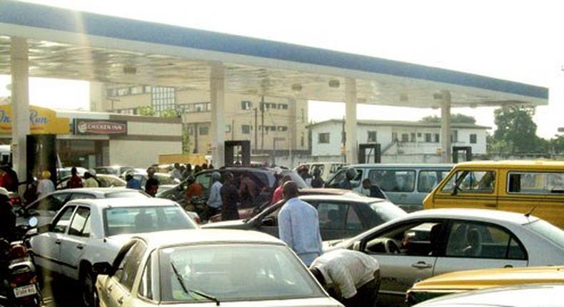 A fuel queue in a Nigerian petrol station