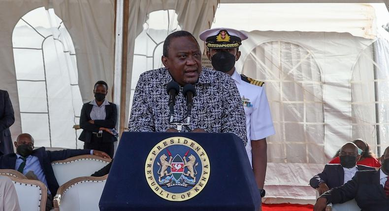 President Uhuru Kenyatta speaking when he opened Phase One of the ultra-modern Jamhuri Sports Ground in Woodley, Nairobi City on March 25, 2022