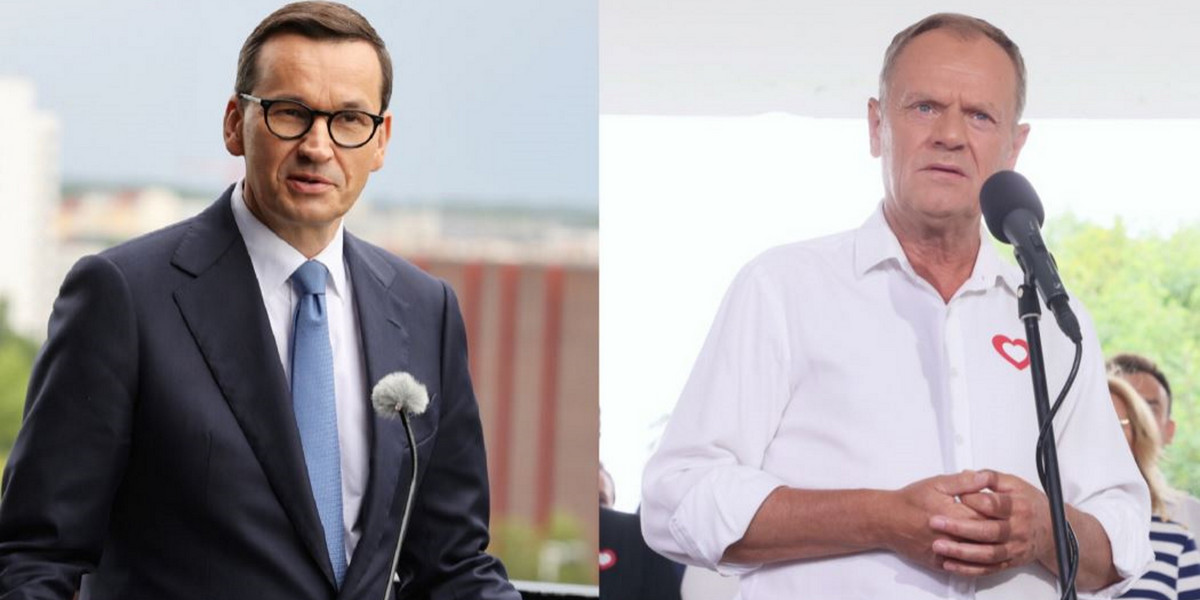 Mateusz Morawiecki z PiS i Donald Tusk z PO — ich partie wydadzą na kampanie najwięcej