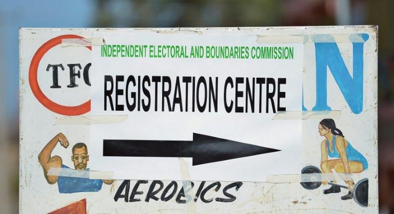 A poster advertises the location of a voter registration site in Nairobi in January 2017