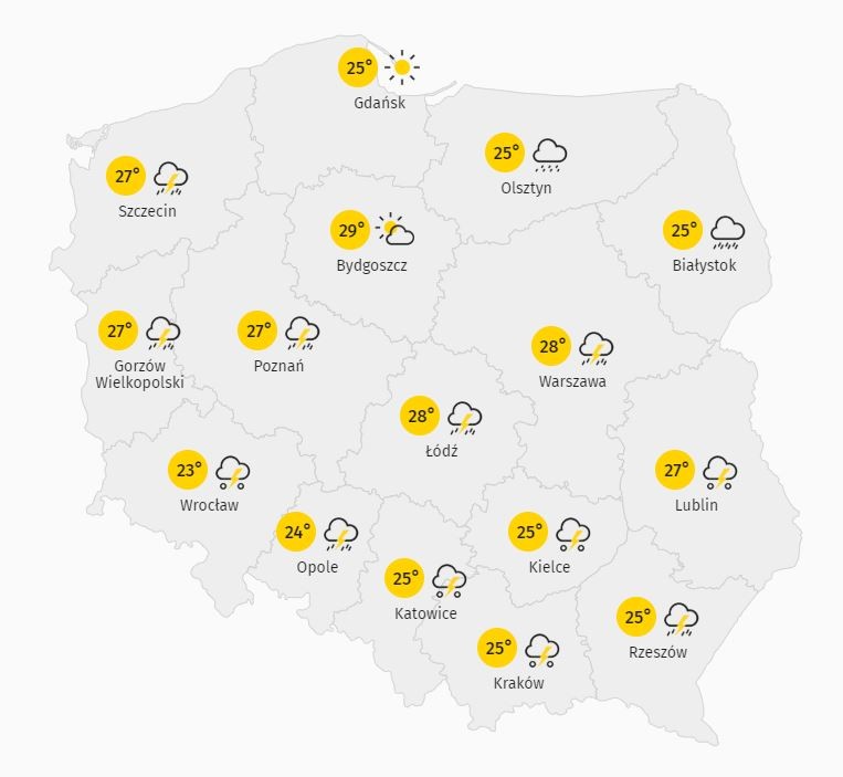 Temperatura i opady w Polsce 18.08