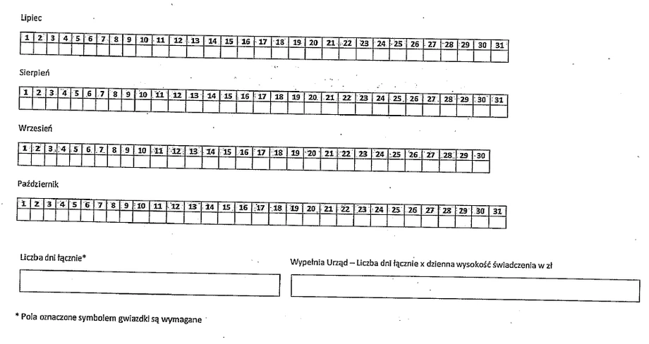 Fragment Karty osoby przyjętej do zakwaterowania — załącznika do wniosku o świadczenie pieniężne za pomoc uchodźcom z Ukrainy.