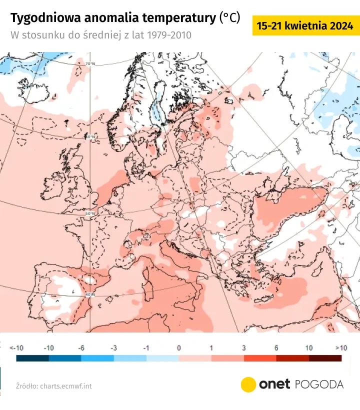 Po połowie miesiąca temperatury będą dość wysokie, ale nie czekają nas już aż tak duże odchylenia od średniej, jak na początku kwietnia