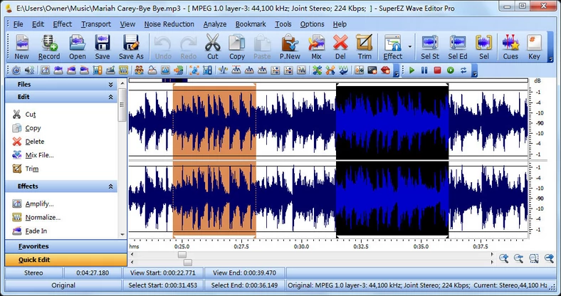 Główne okno programu do edycji audio - SuperEZ Wave Editor Pro