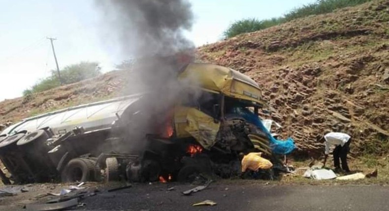 Major highway blocked as 2 truck burn up in flames