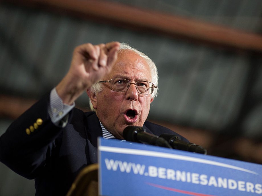 Bernie Sanders addresses supporters in Santa Monica on primary night.