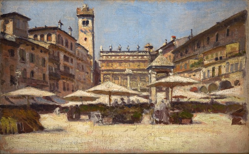 Piazza delle Erbe w Weronie, 1900, olej, płótno naklejone na desce, 17,7 x 27,3 cm, Muzeum Narodowe w Krakowie