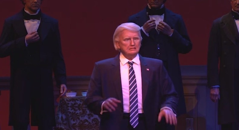 The robotic President Trump, as seen in Disney's revamped Hall of Presidents at Walt Disney World in Orlando, Florida.Screenshot/YouTube