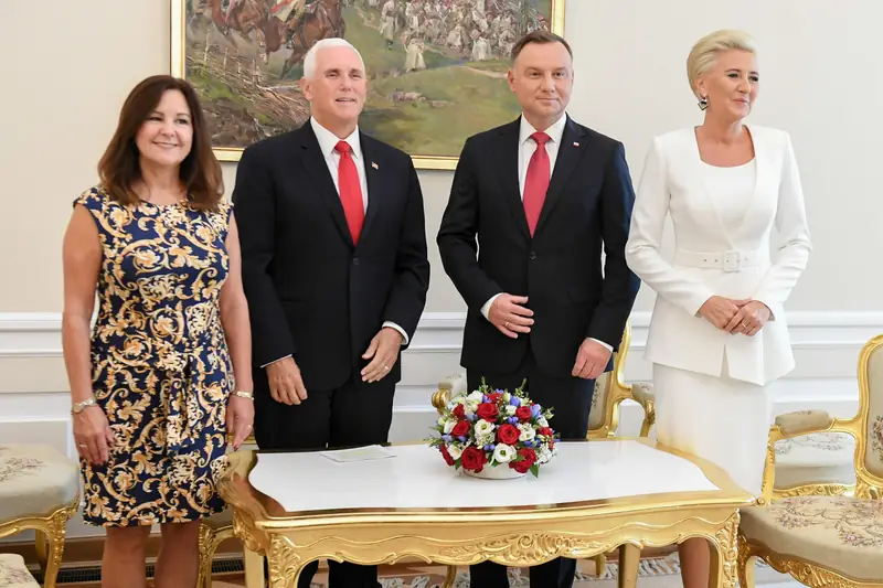 02.09.2019 Warszawa Wizyta wiceprezydenta Stanow Zjednoczonych Michaela Pence&#39;a w Polsce fot. Jacek Dominski/REPORTER n/z: Karen Pence, Mike Pence, Andrzej Duda, Agata Kornhauser-Duda