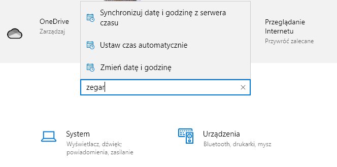 Ustawienia zegara w Windows