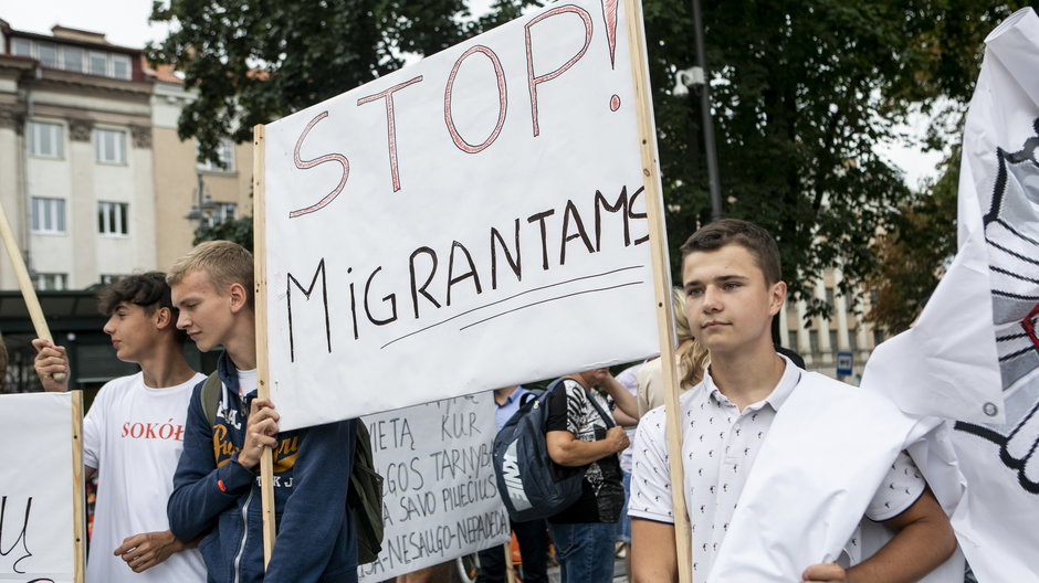 Protesty przeciwko migrantom na Litwie 