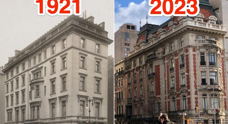 New York City's 1009 Fifth Avenue in 1921, left, and in 2023, right.COMPASS