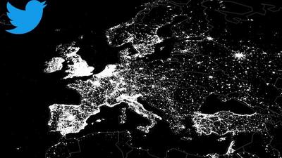 Mapa pokazująca skąd wysyłane są tweety w Europie. źródło: sgi.com