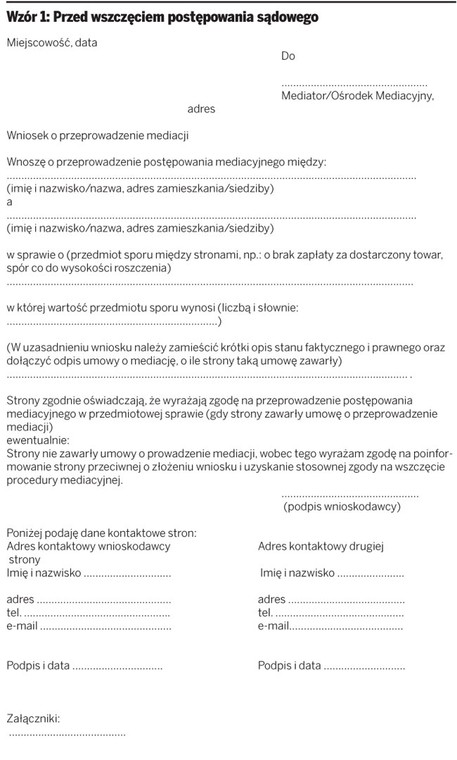 Wzór 1: Przed wszczęciem postępowania sądowego
