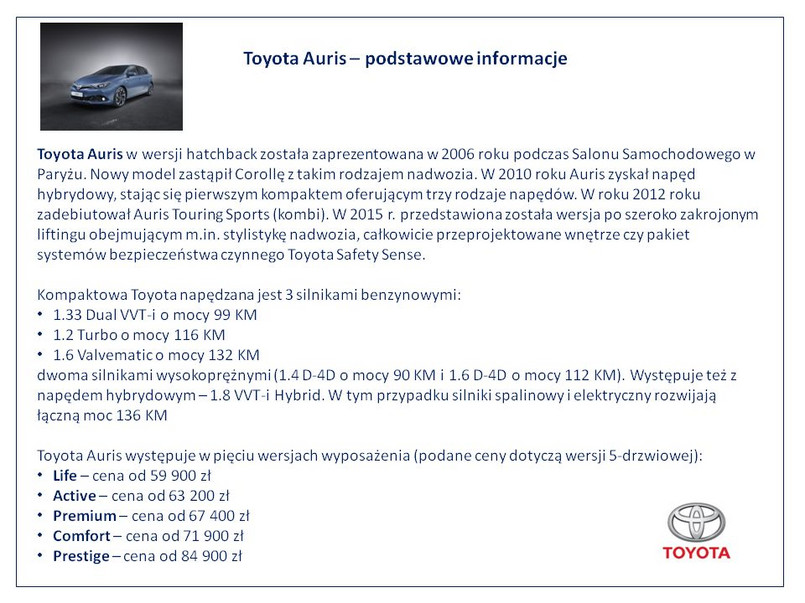 Toyota auris - podstawowe informacje