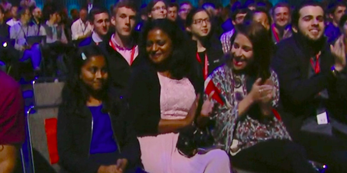 9-year-old Apple developer Anvitha Vijay at the WWDC 2016 conference