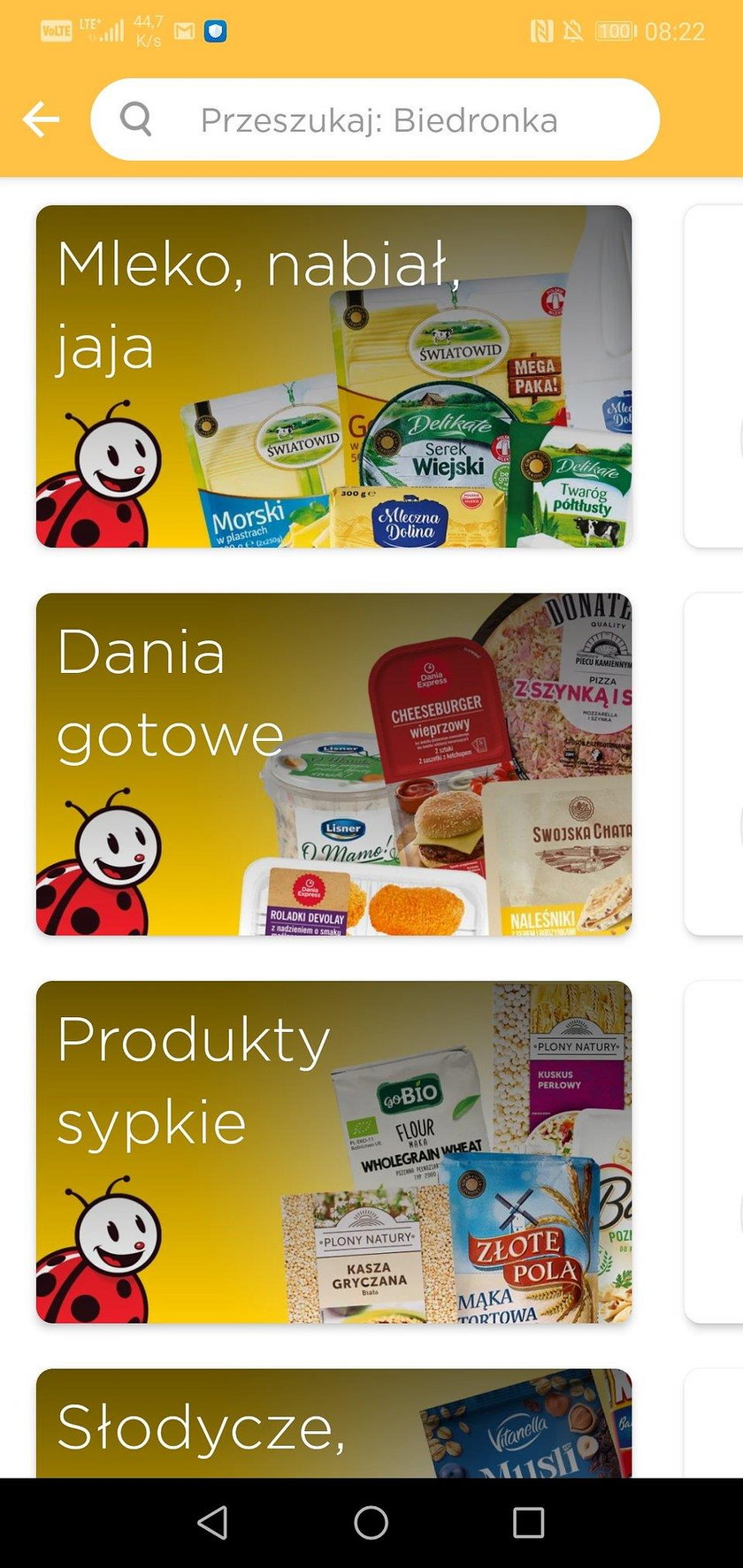 Oferta Biedronki w aplikacji Glovo