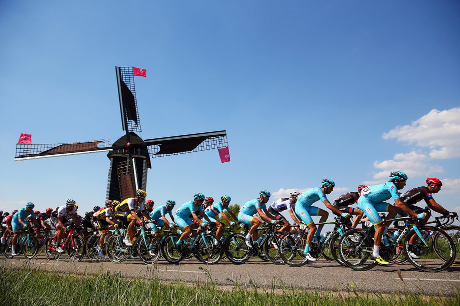 The peloton rode by lots of the iconic windmills that stand across the Netherlands.