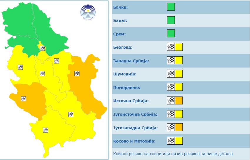 Novi žuti meteoalarm za područje Beograda i Pomoravlja