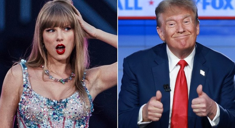 Pop star Taylor Swift (left) and former President Donald Trump (right).Andre Dias Nobre/AFP via Getty Images; Joe Raedle via Getty Images