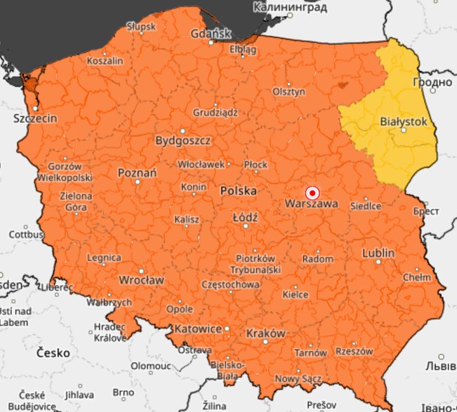 Prognoza ostrzeżeń IMGW przed silnym wiatrem