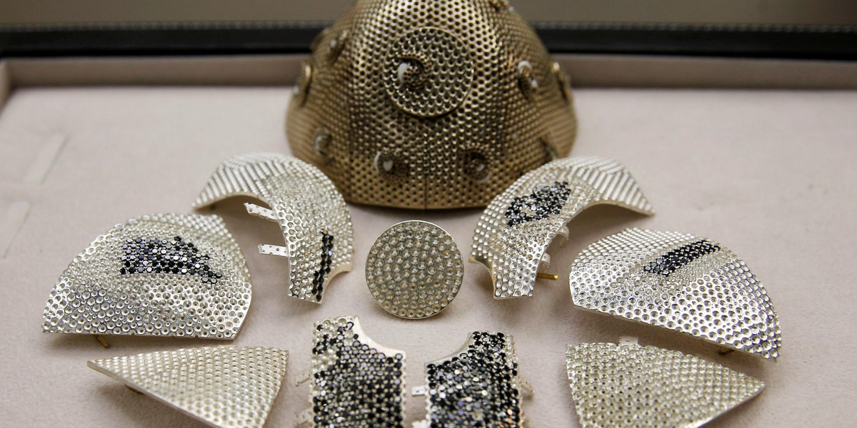 Custom-made, diamond encrusted gold coronavirus mask, being made in Israel