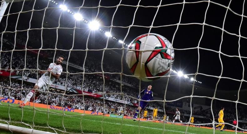 Down and out: Ali Mabkhout scored the goal that gave UAE victory over Australia