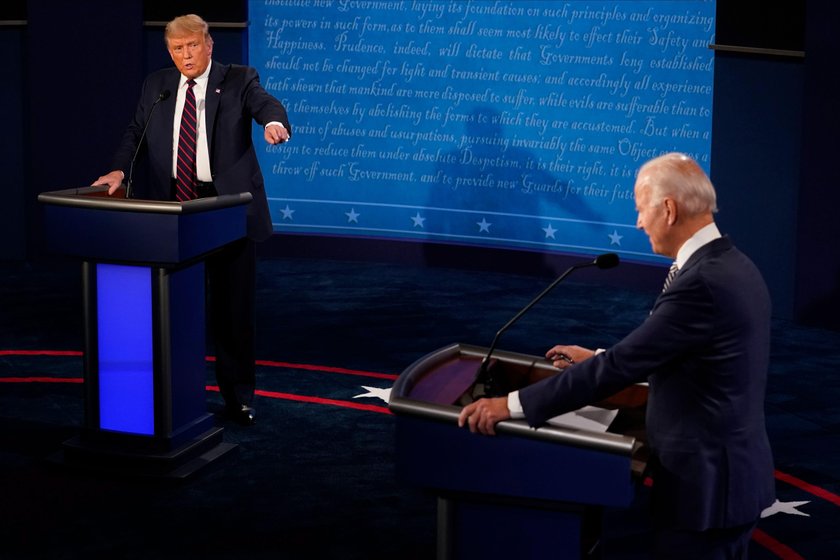 U.S. President Donald Trump and Democratic presidential nominee Joe Biden participate in their first