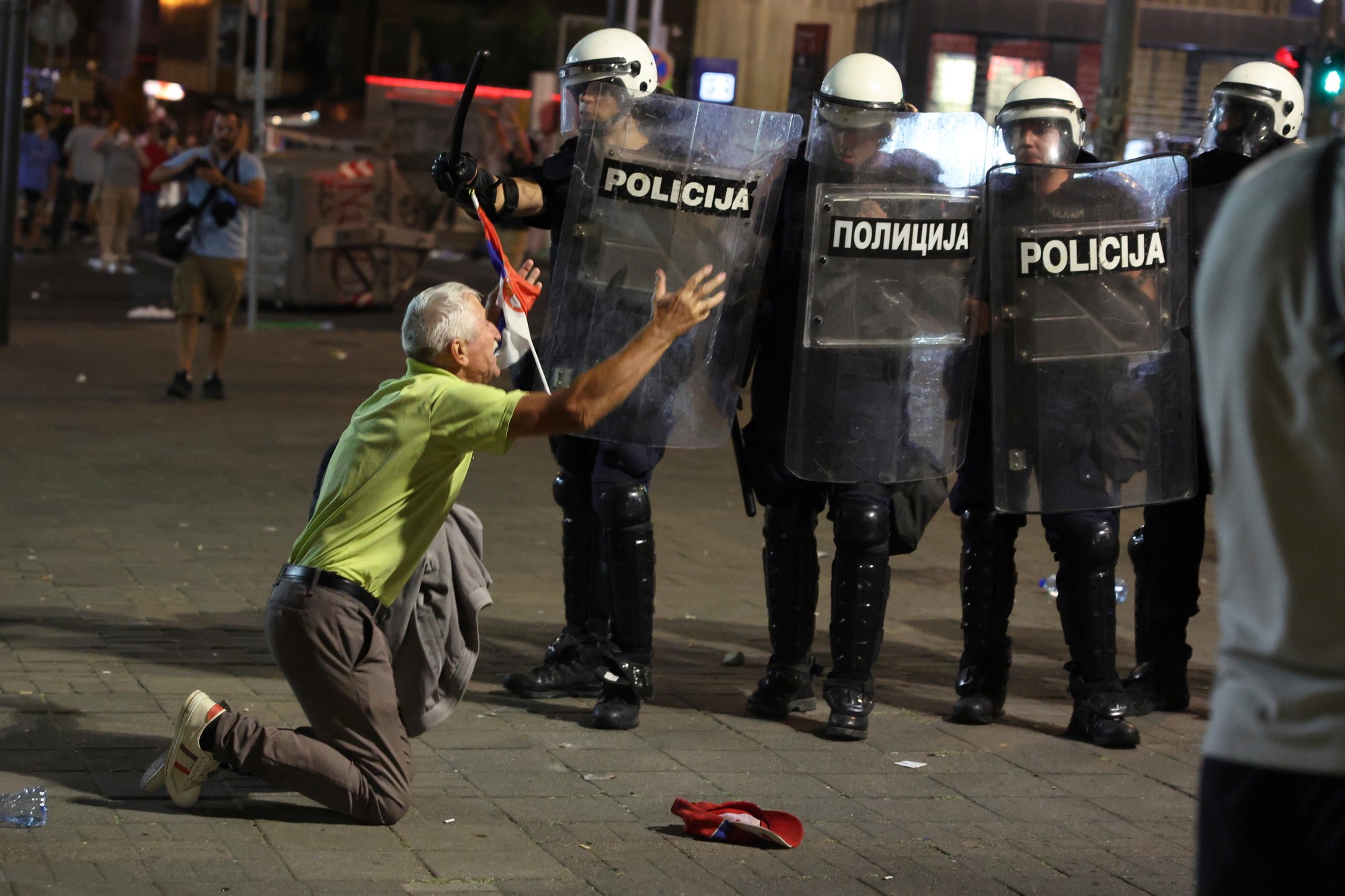 Sobotňajší protest v srbskom Belehrade.