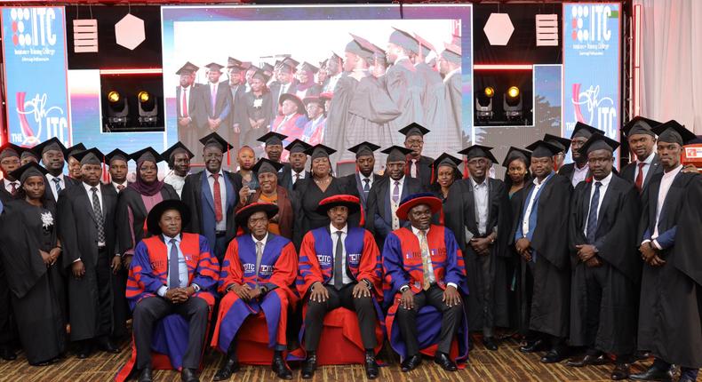 PSST Ramadhan Ggoobi and the leadership of the ITC (seated) pose with some of the graduates