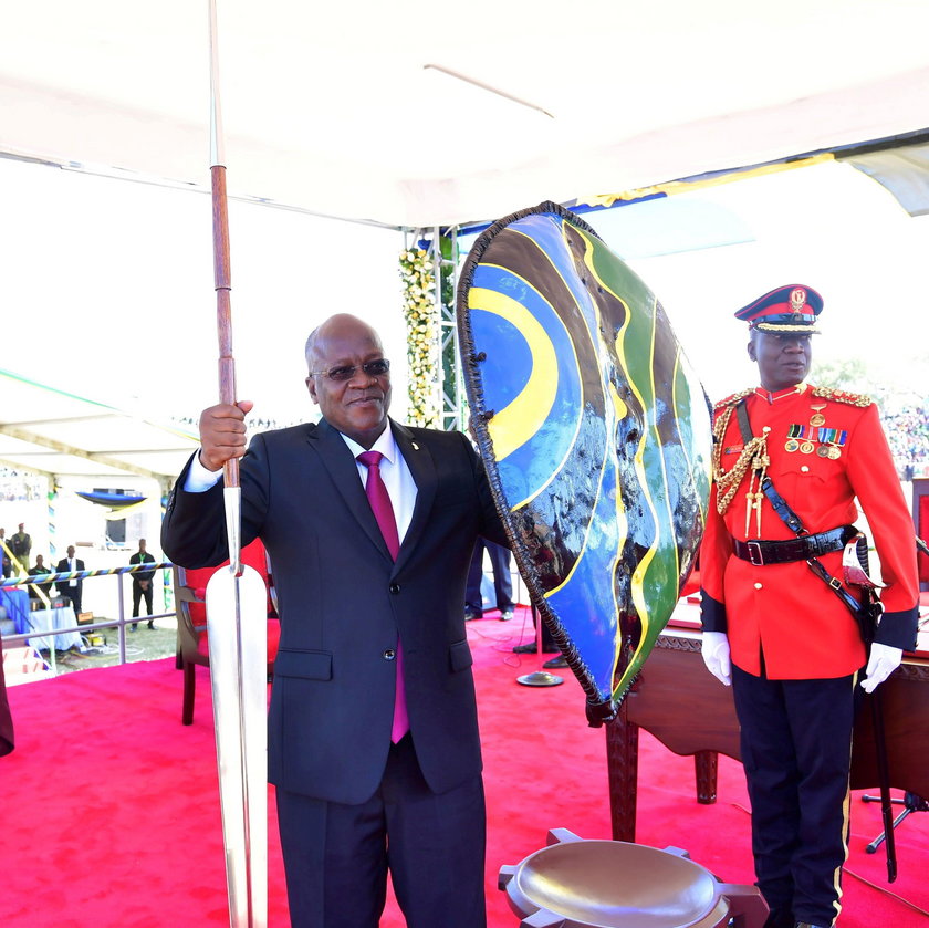 FILE PHOTO: Tanzania's re-elected President John Pombe Magufuli takes oath of office during his swea