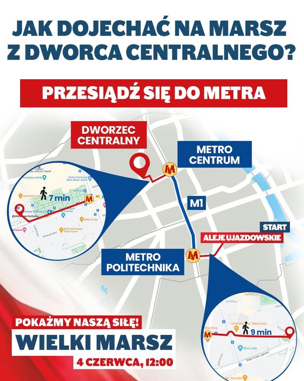 Marsz 4 czerwca: trasa, zamknięte ulice, jak dojechać z Dworca Centralnego?