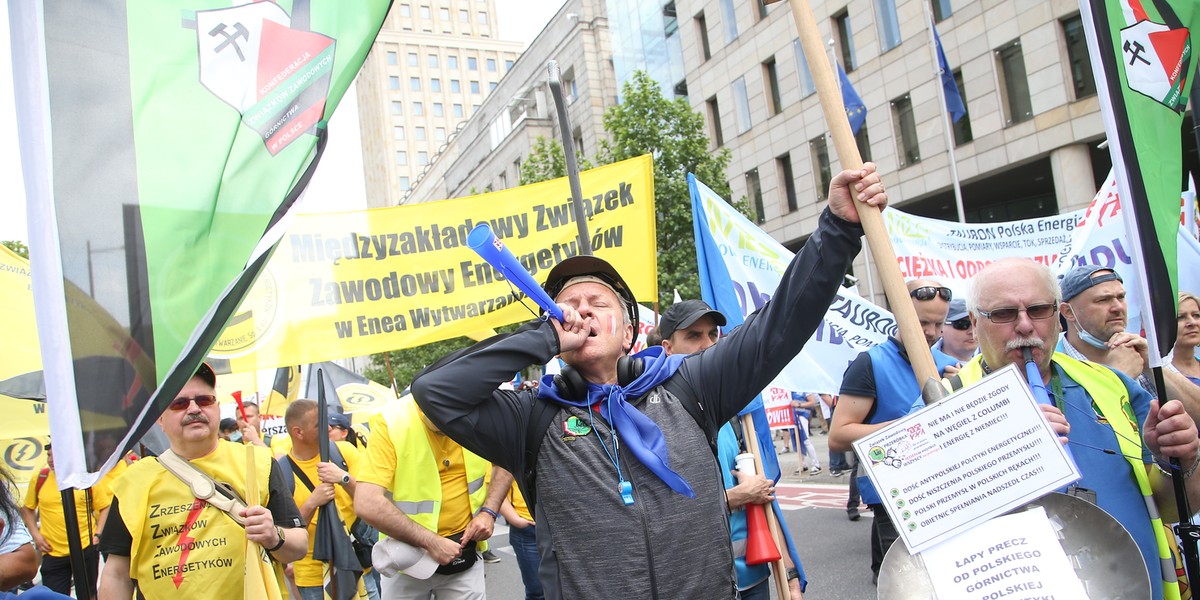 Protest górników w Warszawie. 