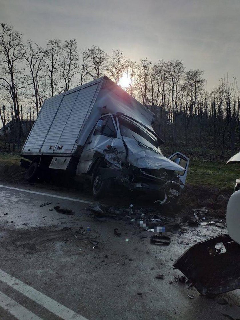 Dębiany. Zderzenie mercedesa dostawczego z kursowym busem