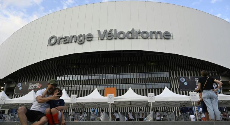 Happy to be back: supporters take a 'selfie' before a friendly between Marseille and Villarreal which served as a Velodrome stadium test event Creator: Christophe SIMON