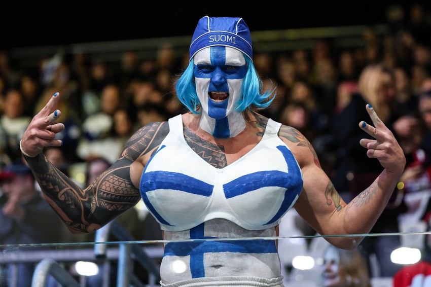 Navijač Finske na hokejaškoj utakmici ženskih reprezentacija Finske i Češke na Zimskim olimpijskim igrama u Italiji | Foto: FAZRY ISMAIL/EPA/Shutterstock