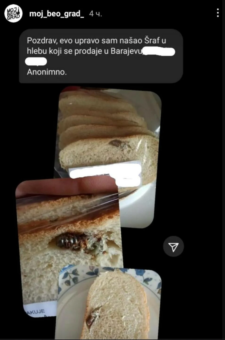 Srb sa podelil s nechutným nálezom v chlebe.