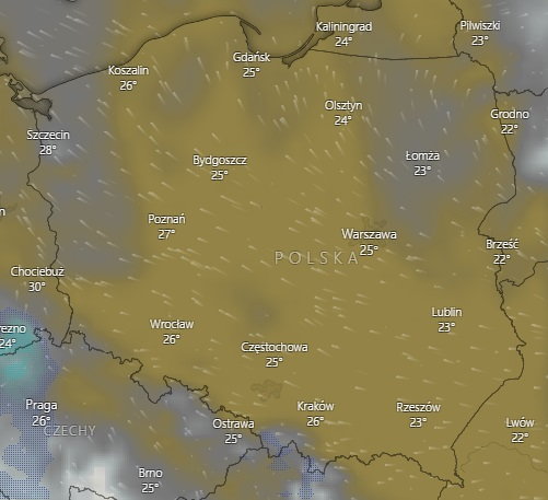 Zachmurzenie w piątek o godzinie 12:00