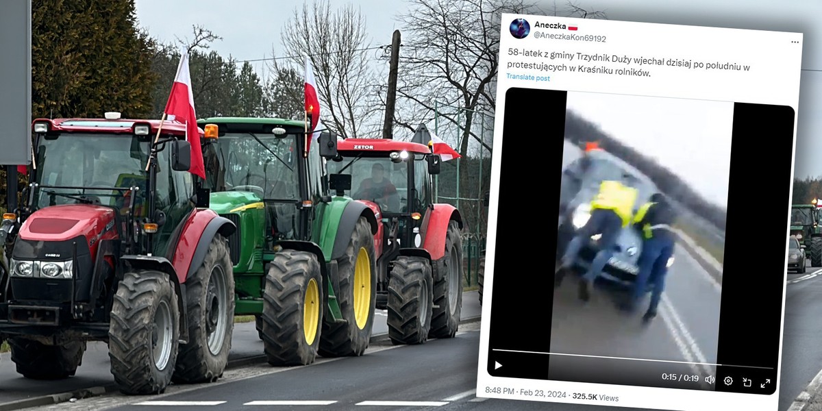 Samochód wjechał w protestujących rolników.